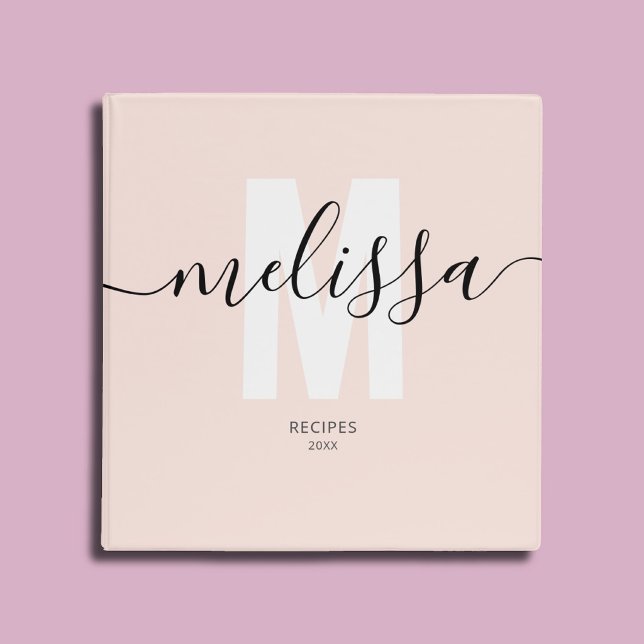 Girly School Monogram Calligraphy Blush Pink Binder (Creator Uploaded)