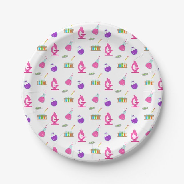 Girly Science Party Pattern Paper Plate (Front)