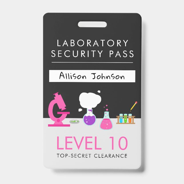 Girly Science Party Security Pass Badge (Front)
