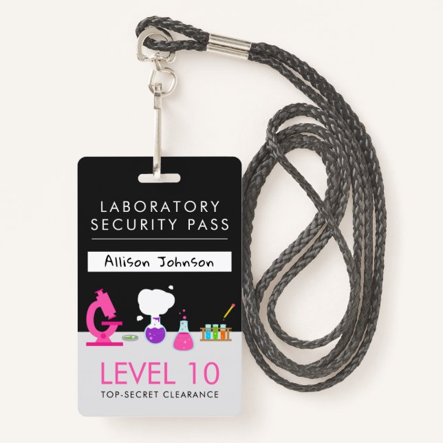 Girly Science Party Security Pass Badge (Front with Lanyard)