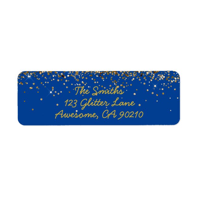 Girly Script Blue and Gold Wedding Return Address (Front)