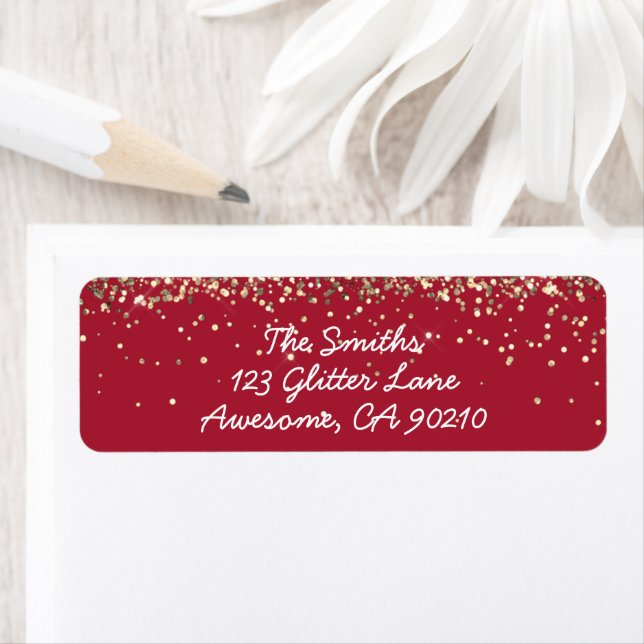 Girly Script Burgundy Gold Wedding Return Address (Insitu)