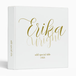 Girly Script Calligraphy Name White Binder