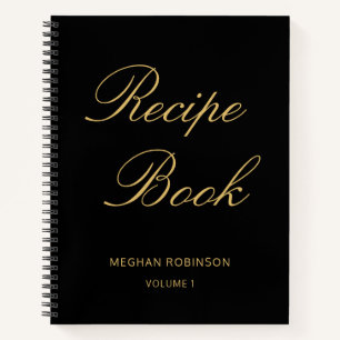Girly Script Cookbook Black Personalized Recipe Notebook