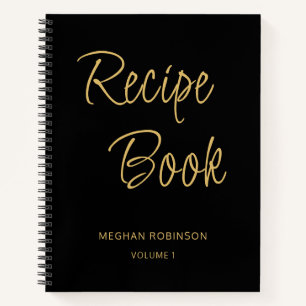 Girly Script Cookbook Black Personalized Recipe Notebook