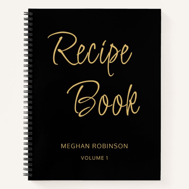 Girly Script Cookbook Black Personalized Recipe Notebook (Front)