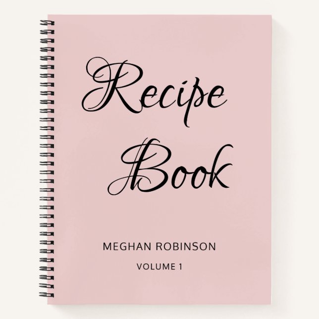 Girly Script Cookbook Blush Personalized Recipe No Notebook (Front)