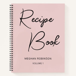 Girly Script Cookbook Blush Personalized Recipe Notebook