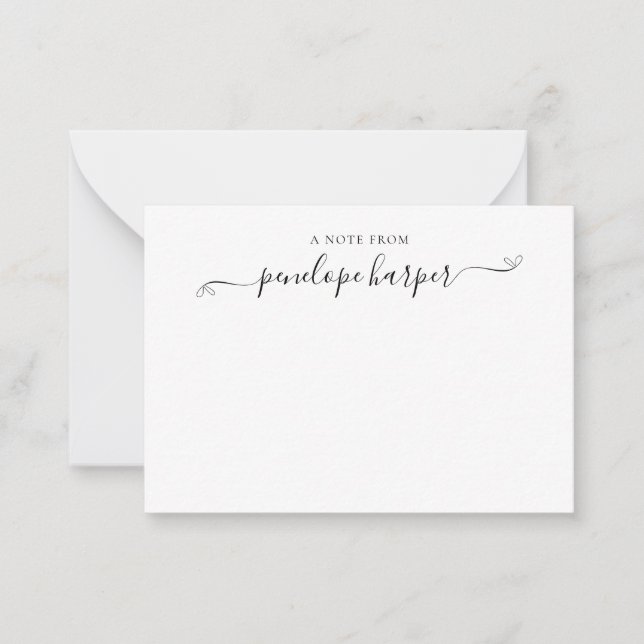 Girly Script Heart A Note From Name Note Card (Front)