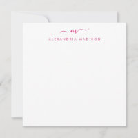 Girly Script Monogram Initial Hot Pink Stationery