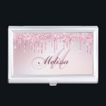 girly script monogram rose gold purple glitter  business card holder<br><div class="desc">unique girly script lettering with girly rose gold purple glitter and elegant text. The text features can be customized.</div>