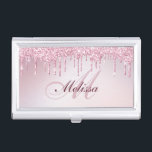 girly script monogram rose gold purple glitter  business card holder<br><div class="desc">unique girly script lettering with girly rose gold purple glitter and elegant text. The text features can be customized.</div>