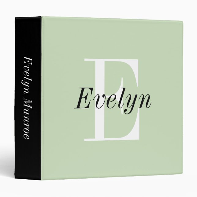 Girly Script Monogrammed Pistachio Green Binder (Front/Spine)