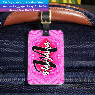 Girly Script Name, Modern Pink Monogrammed Initial Luggage Tag