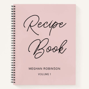 Girly Script Personalized Cookbook Blush Recipe No Notebook