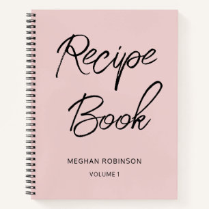 Girly Script Personalized Cookbook Blush Recipe No Notebook