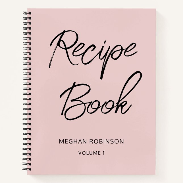 Girly Script Personalized Cookbook Blush Recipe No Notebook (Front)