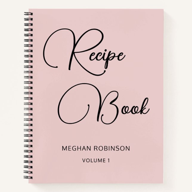 Girly Script Personalized Cookbook Blush Recipe Notebook (Front)