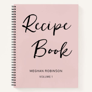 Girly Script Personalized Cookbook Blush Recipe Notebook