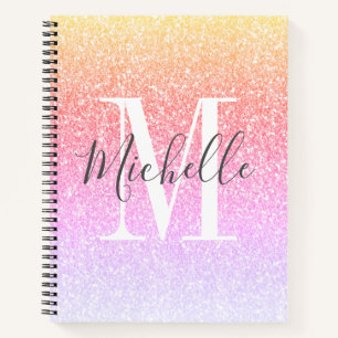 Girly Script Rainbow Glitter Sparkles Monogram Notebook