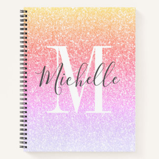 Girly Script Rainbow Glitter Sparkles Monogram Notebook