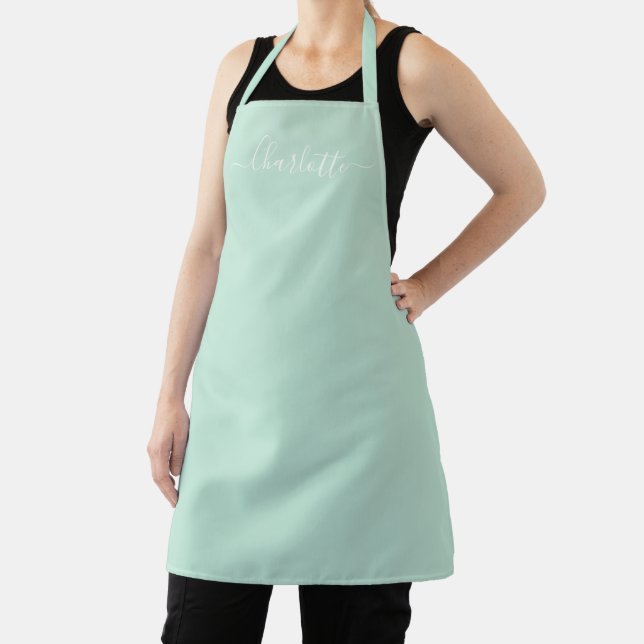 Girly seafoam mint green custom script name chic apron (Insitu)