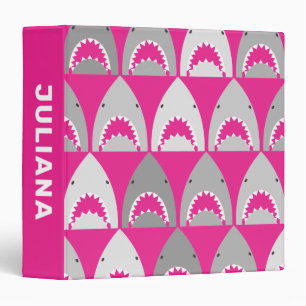 Girly Shark Pattern 3 Ring Binder