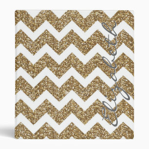 Girly shining Gold Faux glitter effects zigzag Binder