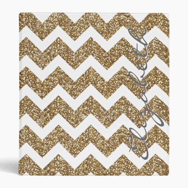 Girly shining Gold Faux glitter effects zigzag Binder (Front)