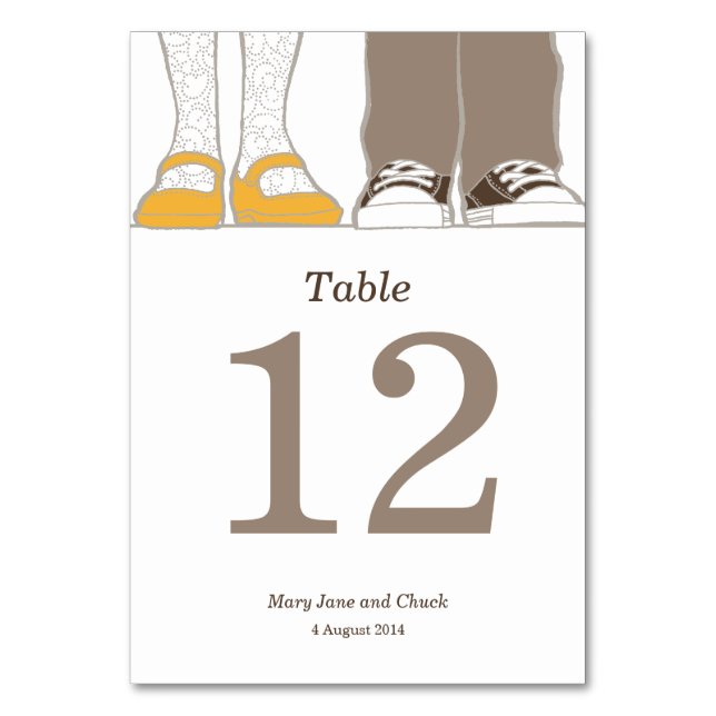 Girly Shoes & Sneakers Illustrated Wedding Table Number (Front)