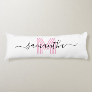 Girly Signature Name Light Pink Retro Monogram Body Pillow