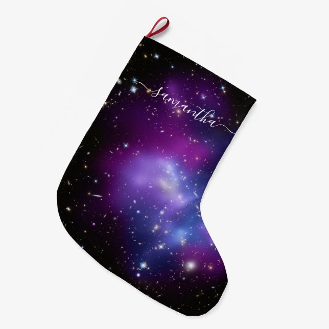 Girly Signature Name Purple Celestial Large Christmas Stocking (Front (Hanging))