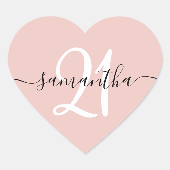 Girly Signature Personalized Number 21 Blush Heart Sticker (Front)