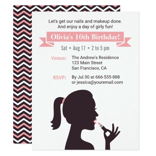 Girly Silhouette Makeup Birthday Party Invitations