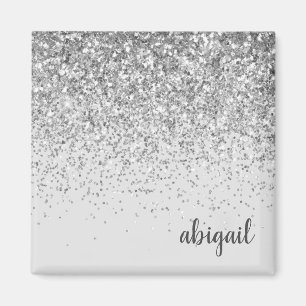 Girly Silver Glitter Add Your Own Name Magnet