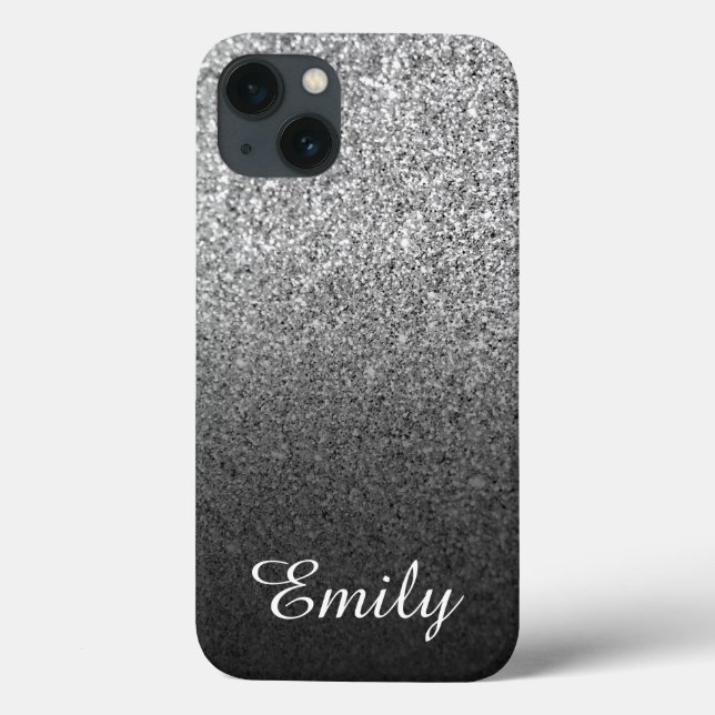 Girly Silver Glitter Black Ombre Personalized Case-Mate iPhone Case (Back)