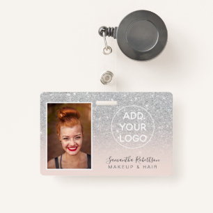 Girly silver glitter logo employee photo pass badge