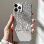 Girly Silver Glitter Monogram Name iPhone 12 Case<br><div class="desc">Girly Silver Glitter Monogram Name Case. This design is accented with a faux glitter texture. Personalize this custom design with your own name and monogram initial.</div>