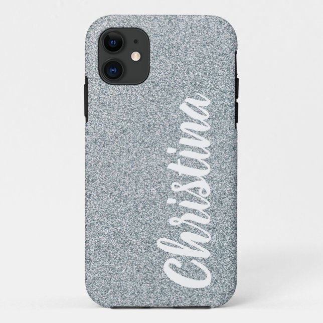 Girly Silver Glitter Name Personalized Case-Mate iPhone Case (Back)