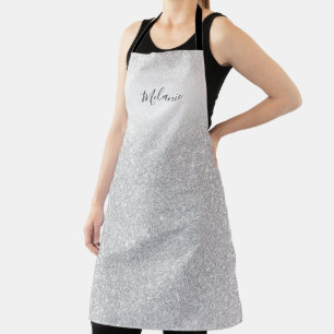 Girly Silver Glitter Ombre Personalized Apron