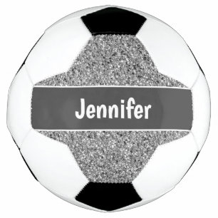 Girly Silver Glitter Sparkle Personalized Kids Soccer Ball