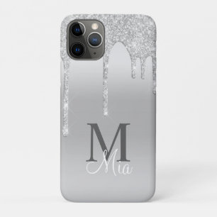 Girly Silver Grey Sparkle Glitter Bling Monogram  iPhone 11 Pro Case