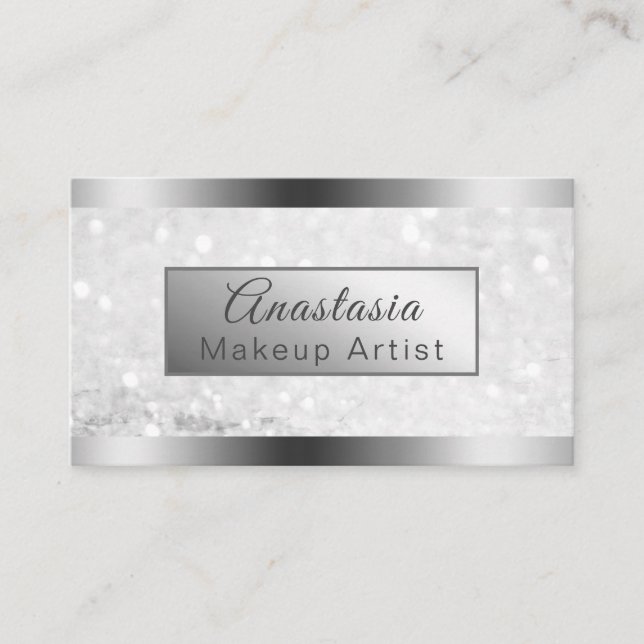Girly Silver Shimmer Foil Glitter Business Card (Front)