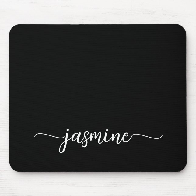 Girly Simple Black Personalized Monogram Name Mouse Pad (Front)