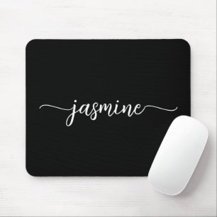 Girly Simple Black Personalized Monogram Name Mouse Pad