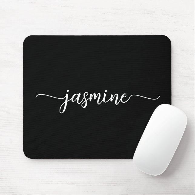 Girly Simple Black Personalized Monogram Name Mouse Pad (With Mouse)