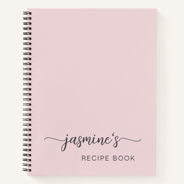 Girly Simple Blush Pink Cookbook Recipe Signature Notebook (Front)
