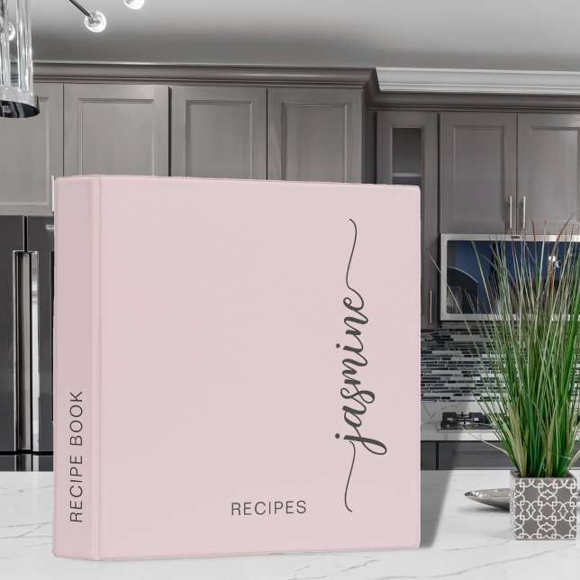 Girly Simple Blush Pink Monogram Cookbook Recipe Binder (Creator Uploaded)