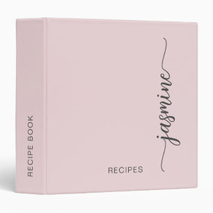 Girly Simple Blush Pink Monogram Cookbook Recipe Binder