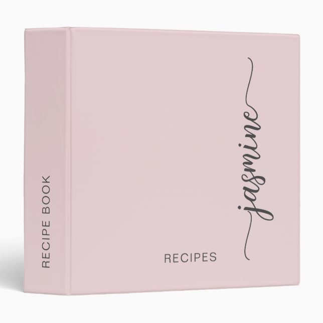 Girly Simple Blush Pink Monogram Cookbook Recipe Binder (Front/Spine)
